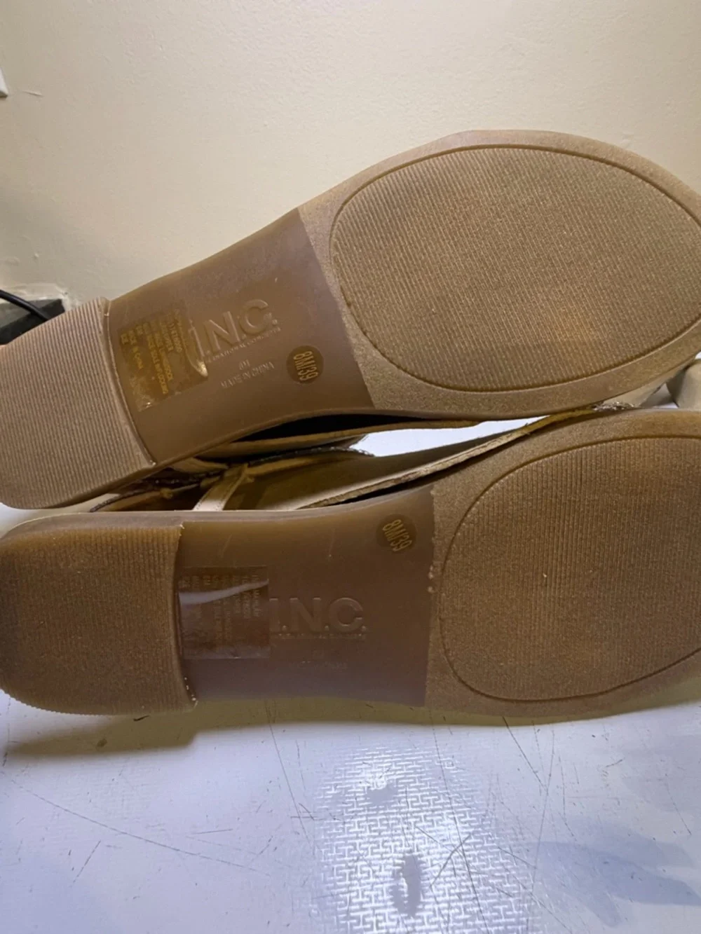 INC International Concepts Tan Sandals with Silver Crystal Straps - Picture 5 of 10